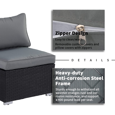 ESSENTIAL LOUNGER Outdoor Furniture Sofa Set w/Cushion & Glass Table, Set of 7 - VMInnovations