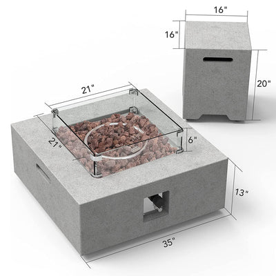 ESSENTIAL LOUNGER 35" Square Concrete Outdoor 50,000 BTU Firepit Table Set, Gray - VMInnovations