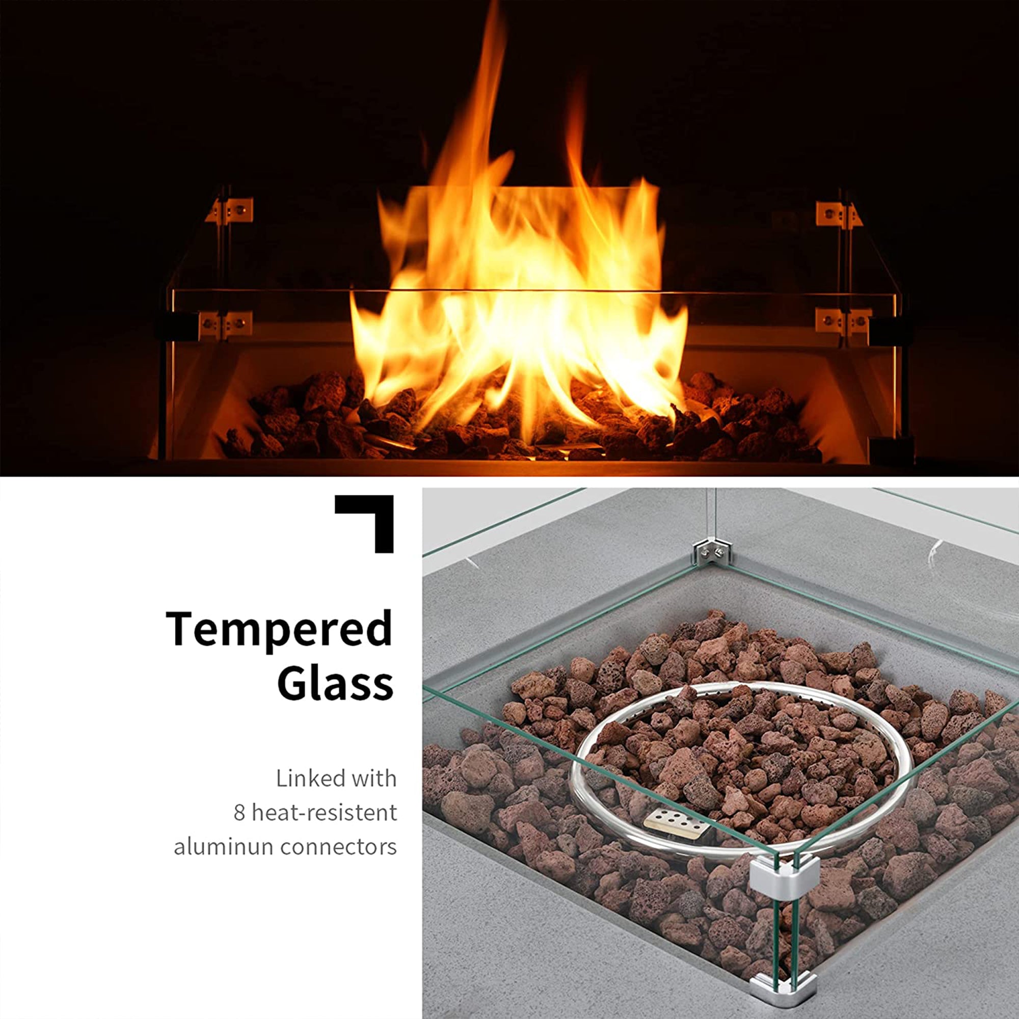 ESSENTIAL LOUNGER 35" Square Concrete Outdoor 50,000 BTU Firepit Table Set, Gray - VMInnovations