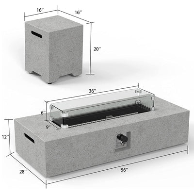 ESSENTIAL LOUNGER 56" Large Rectangular Concrete Outdoor Firepit Table Set, Gray