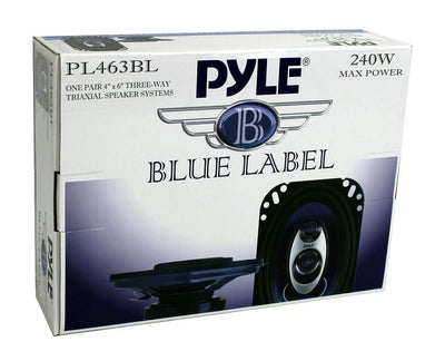 Pyle PL463BL 4x6" 240W 3 Way Coaxial Car Speakers Stereo Blue