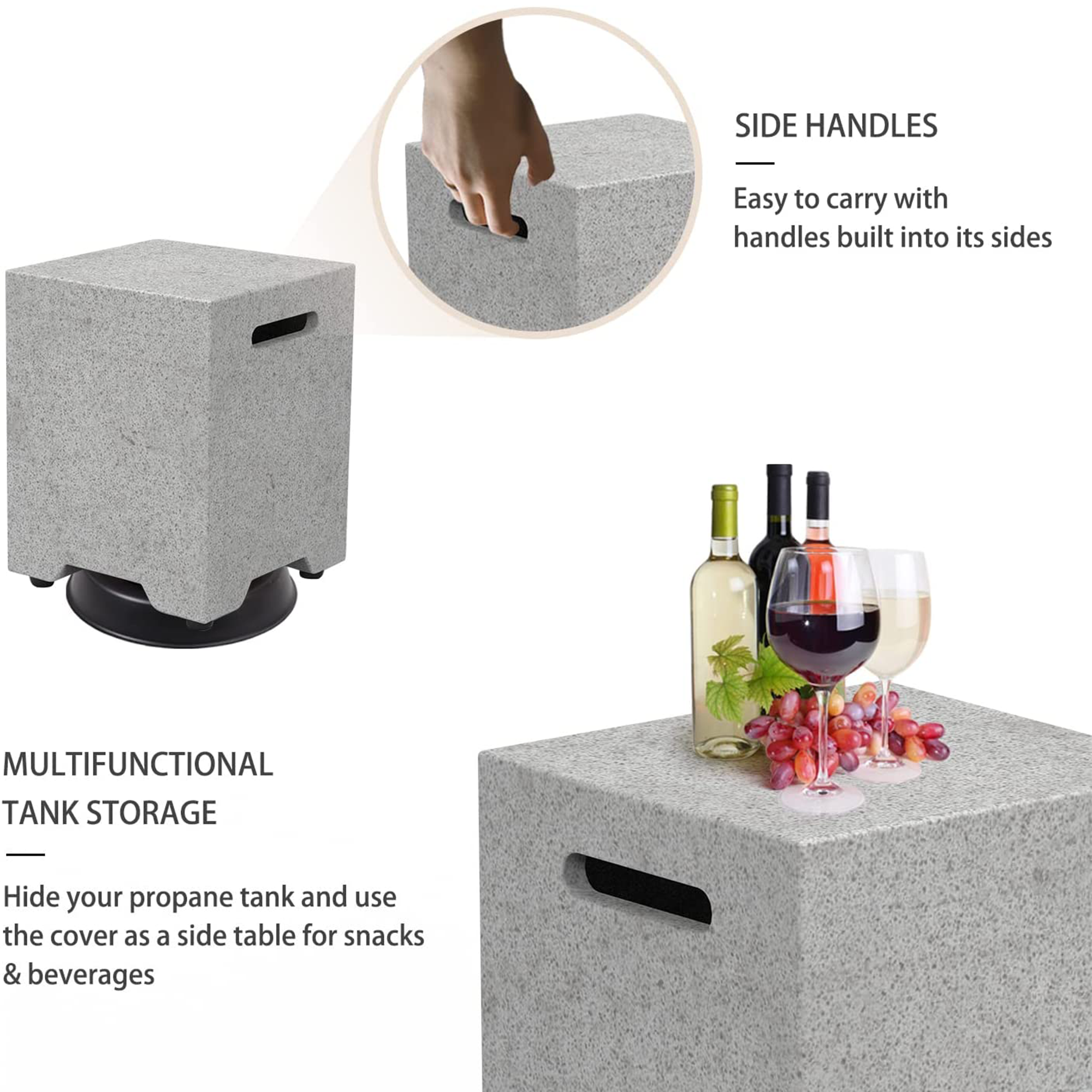 ESSENTIAL LOUNGER Propane Tank Cover Hideaway Table w/Handles,Gray(Used)