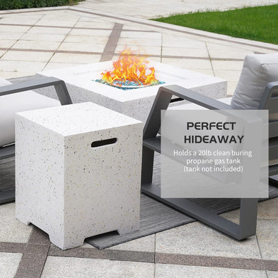 ESSENTIAL LOUNGER Propane Tank Cover Hideaway Table w/Handles,White (Open Box) - VMInnovations