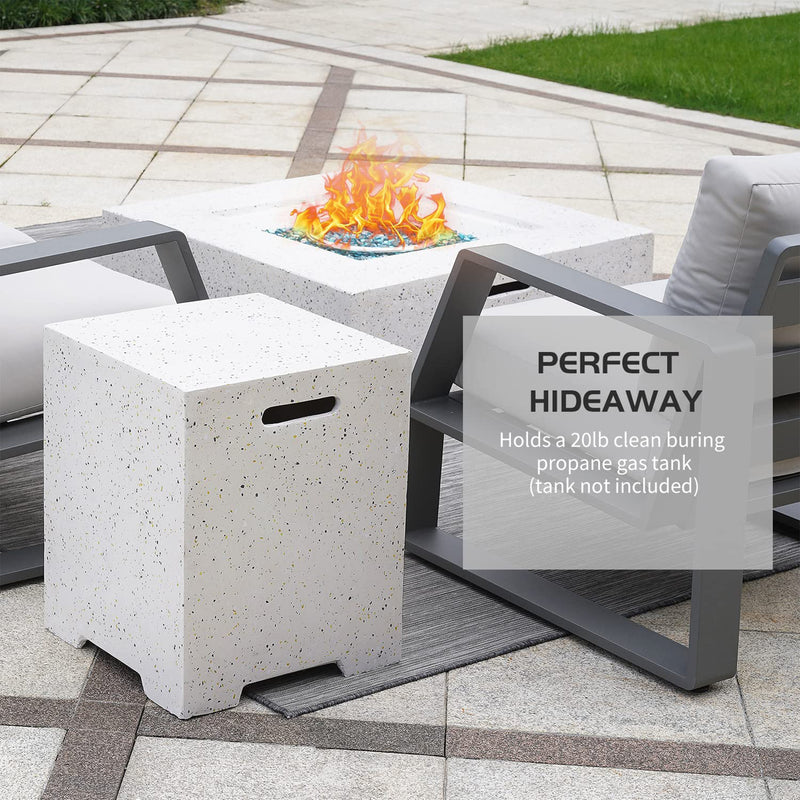 ESSENTIAL LOUNGER Fire Pit Propane Tank Cover Hideaway Table with Handles, White