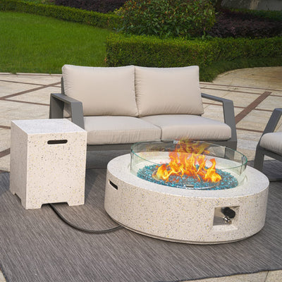 ESSENTIAL LOUNGER Fire Pit Propane Tank Cover Hideaway Table with Handles, White - VMInnovations