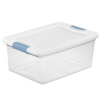 Sterilite 15 Quart Clear Plastic Latching Storage Container Box, Blue Summer