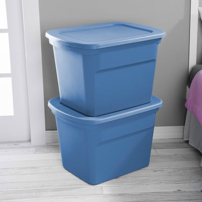 Sterilite 18 Gallon Stackable Storage Box Tote Container w/Handles, Blue Summer