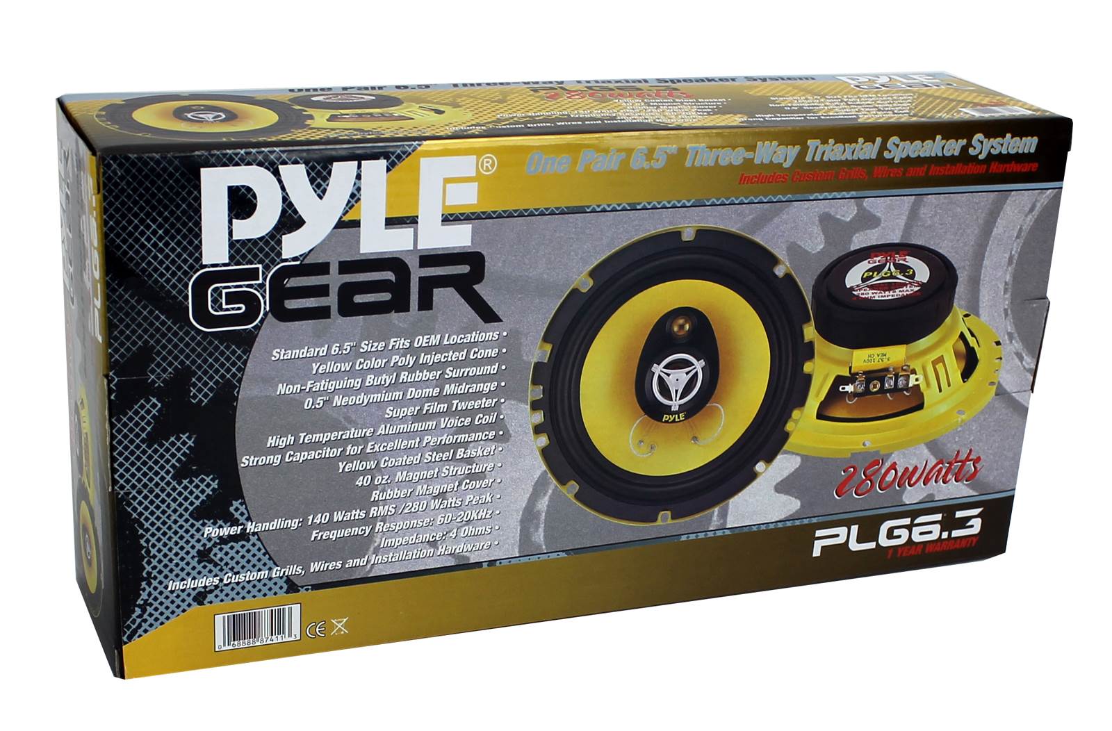 PYLE PLG6.3 6.5" 560-Watt 3-Way Car Audio Coaxial Speakers Stereo Yellow