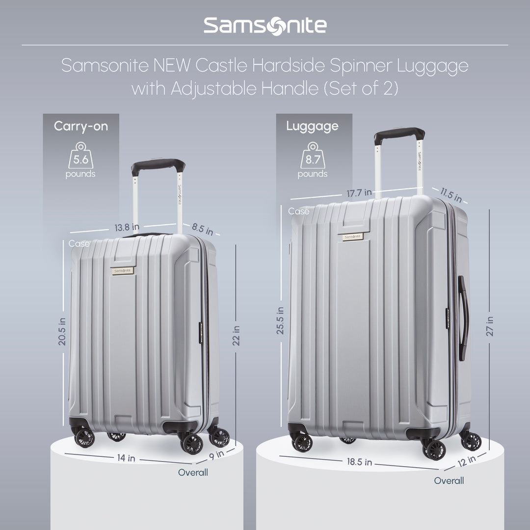 Samsonite Hardside Spinner Luggage w/Adjustable Handle, 2pcs, Silver (Used)