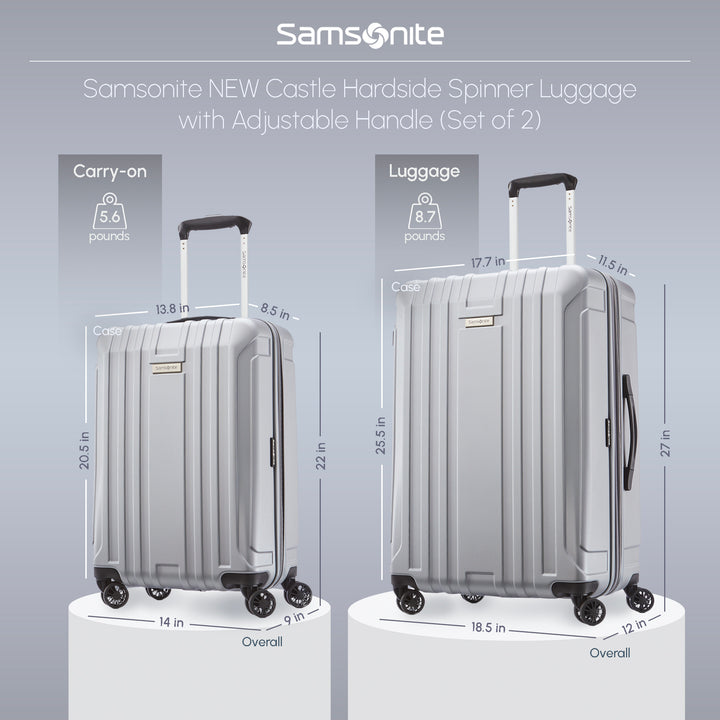 Samsonite Hardside Spinner Luggage w/Adjustable Handle, 2pcs, Silver (Used)