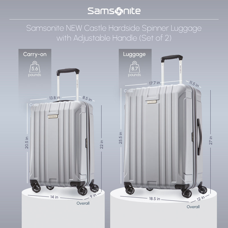 Samsonite New Castle Hardside Luggage w/Adjustable Handle, 2pcs Silver(Open Box)
