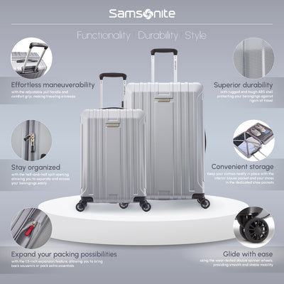 Samsonite Hardside Spinner Luggage w/Adjustable Handle, 2pcs, Silver (Used) - VMInnovations