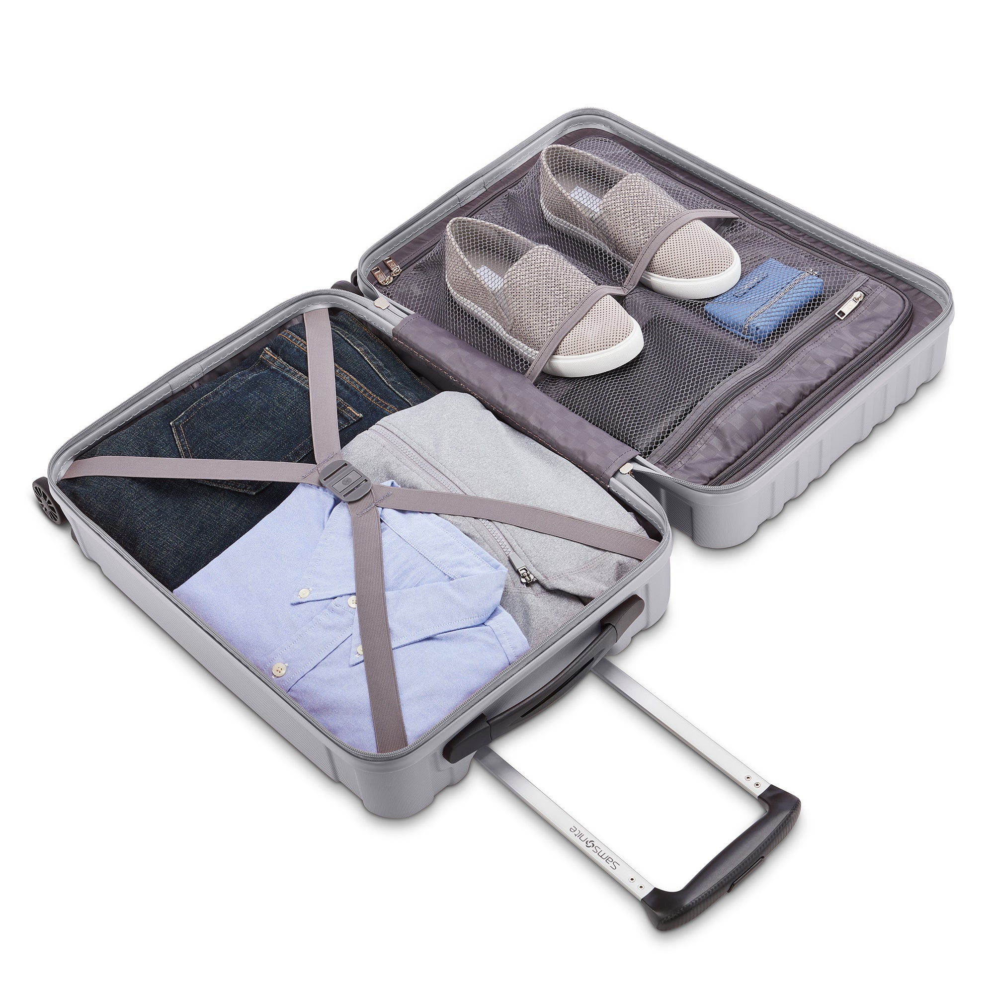 Samsonite Hardside Spinner Luggage w/Adjustable Handle, 2pcs, Silver (Used) - VMInnovations