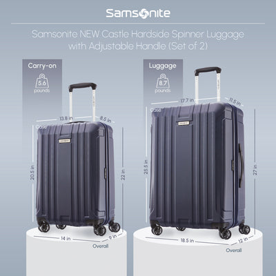 Samsonite New Castle Hardside Luggage w/Adjustable Handle, 2pc, Navy (Open Box)