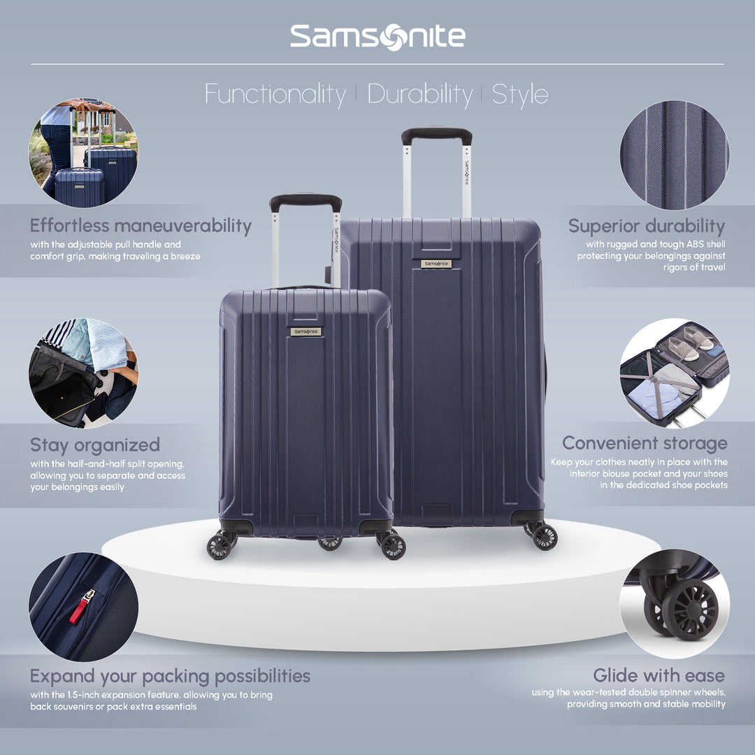 Samsonite New Castle Hardside Luggage w/Adjustable Handle, 2pc, Navy (Used)