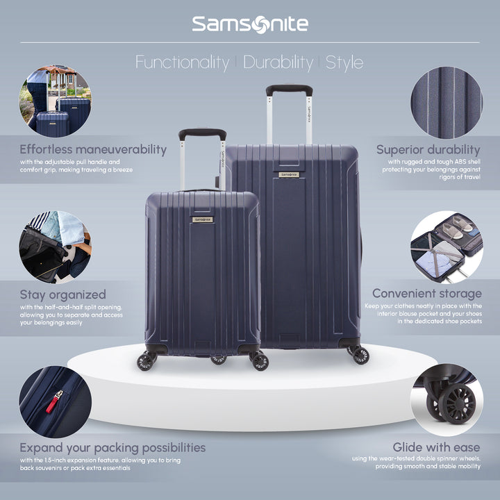 Samsonite New Castle Hardside Luggage w/Adjustable Handle, 2pc, Navy (Used)