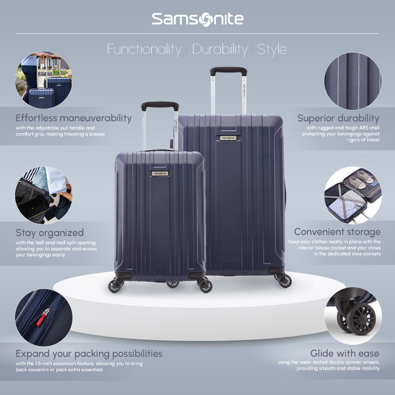 Samsonite New Castle Hardside Luggage w/Adjustable Handle, 2pc, Navy (Open Box)