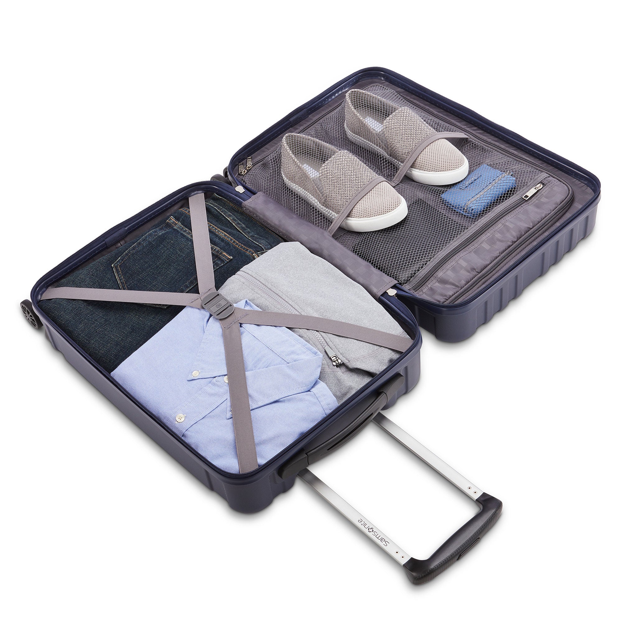 Samsonite New Castle Hardside Luggage w/Adjustable Handle, 2pc, Navy (Used) - VMInnovations