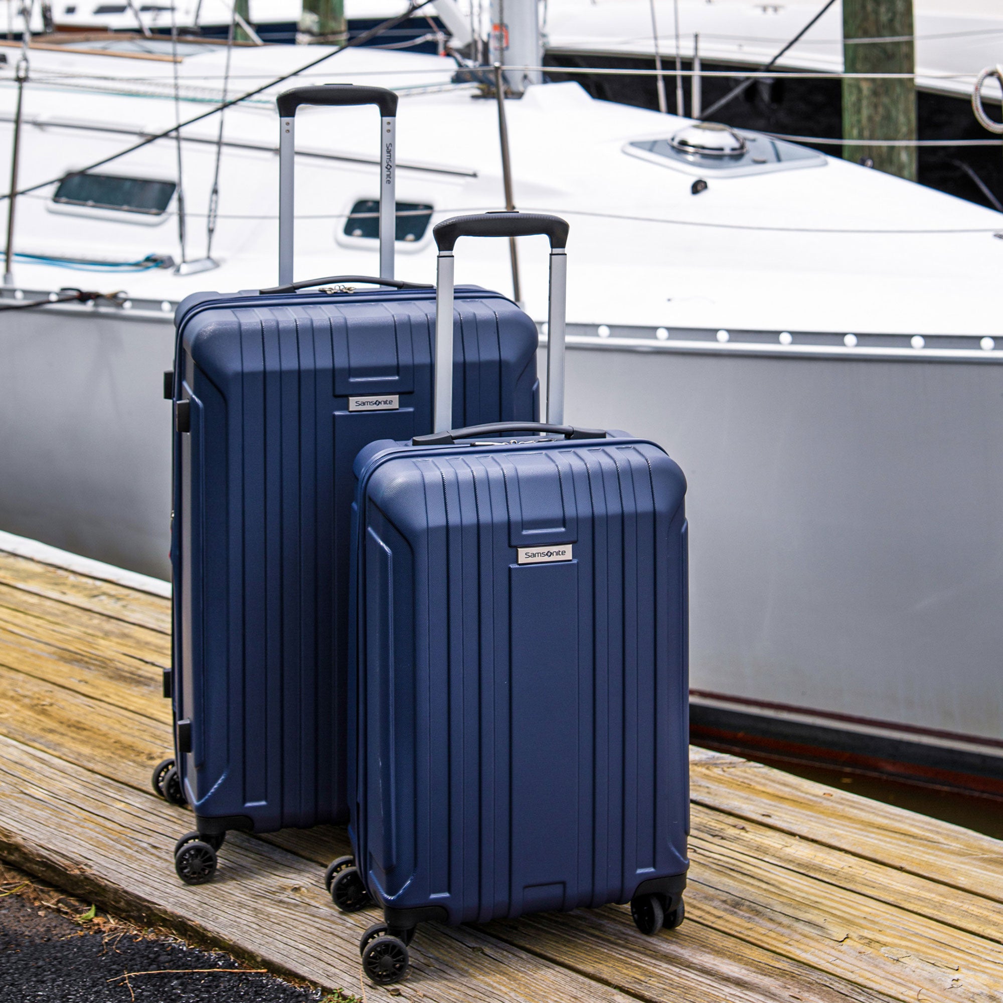 Samsonite New Castle Hardside Luggage w/Adjustable Handle, 2pc, Navy (Used) - VMInnovations