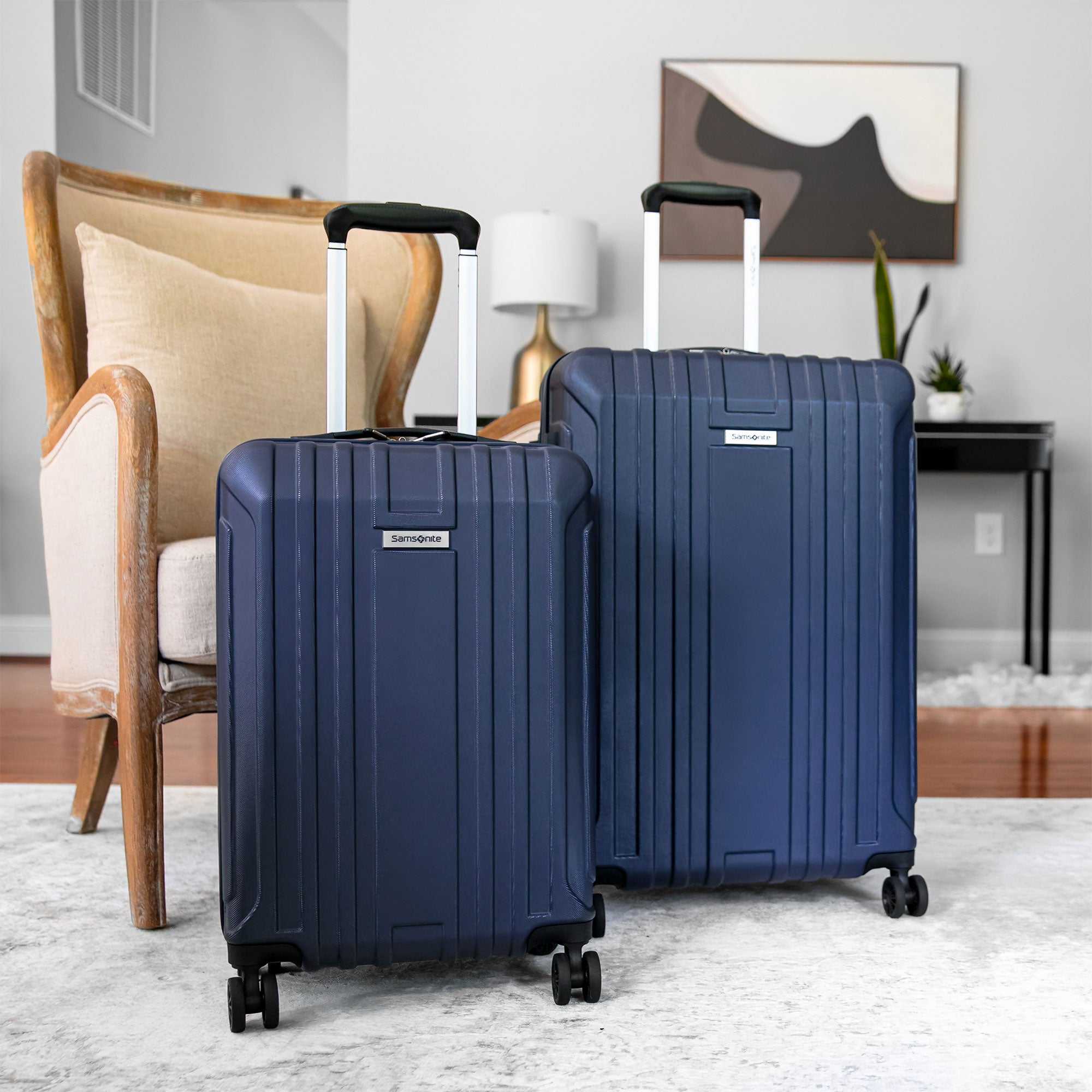 Samsonite New Castle Hardside Luggage w/Adjustable Handle, 2pc, Navy (Used) - VMInnovations
