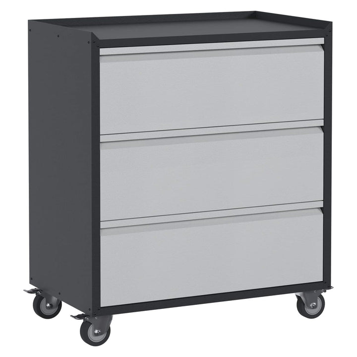 AOBABO Steel Rolling Tool Storage Chest 3 Drawer Cabinet with Wheels, Black/Grey