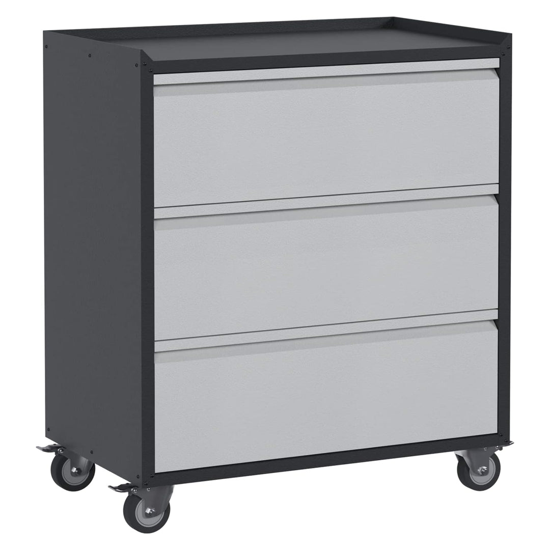 AOBABO Steel Rolling Storage 3 Drawer Cabinet w/Wheels, Black/Grey (Open Box) - VMInnovations