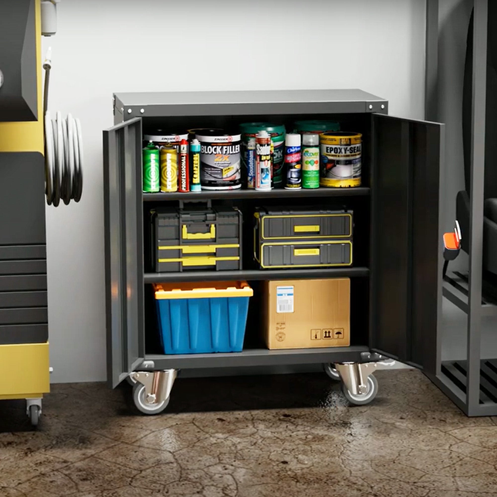 AOBABO Steel Lockable Office Storage Cabinet, Adjustable Shelves & Wheels, Black - VMInnovations