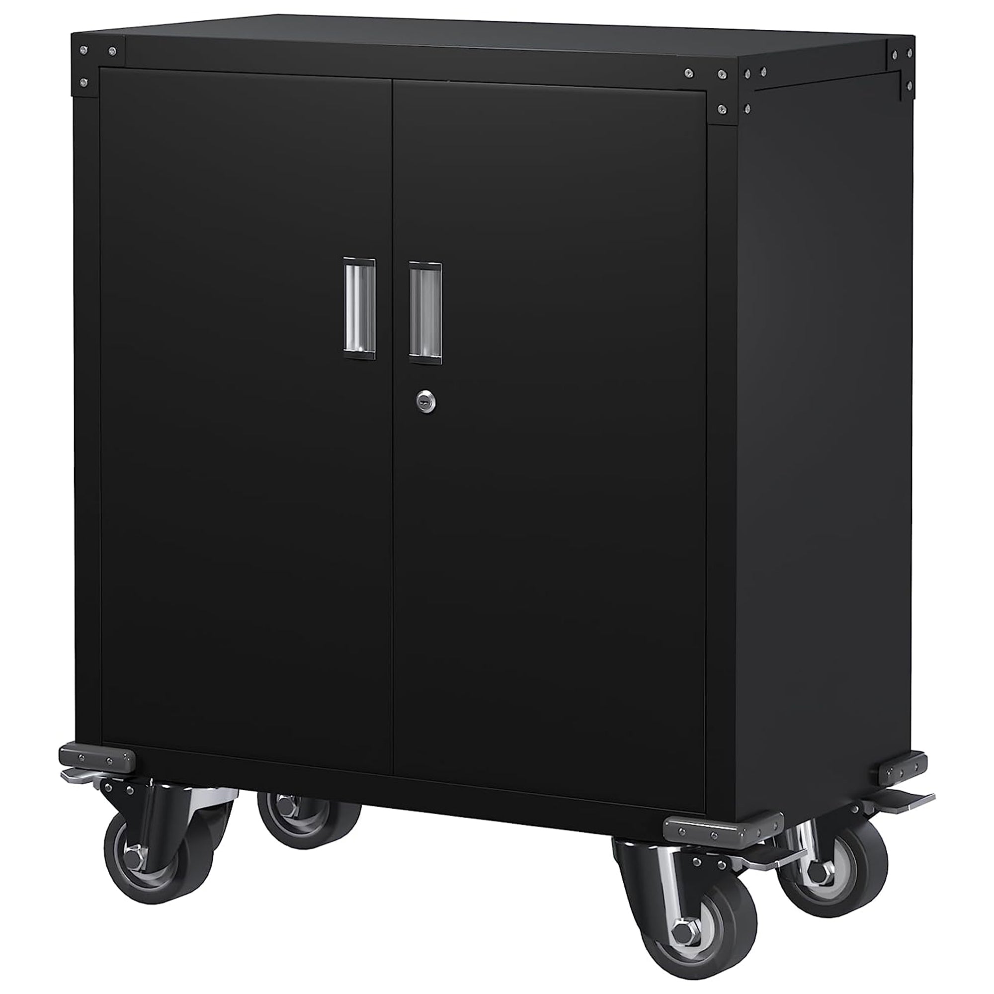 AOBABO Steel Lockable Office Storage Cabinet, Adjustable Shelves & Wheels, Black - VMInnovations