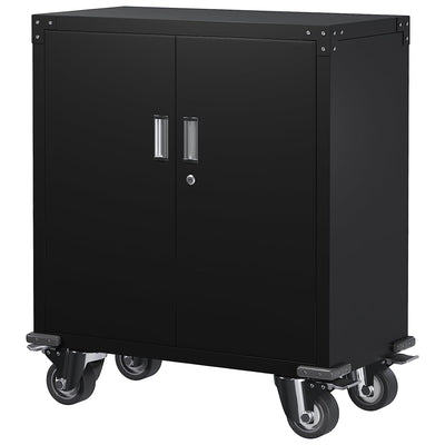 AOBABO Steel Lockable Office Storage Cabinet, Adjustable Shelves & Wheels, Black