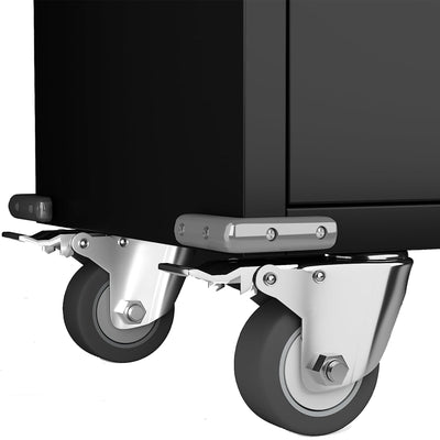 AOBABO Lockable Storage Cabinet, Adjustable Shelves & Wheels, Black (Open Box)