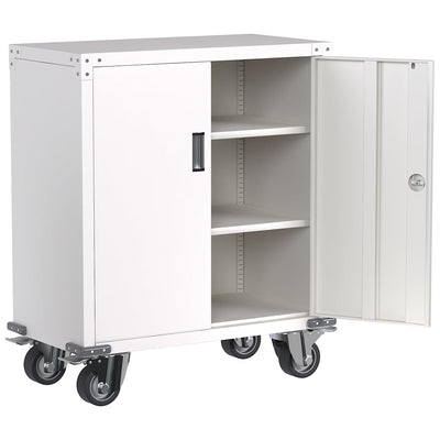 Steel Lockable Office Cabinet, Adjustable Shelves & Wheels, White (Open Box) - VMInnovations