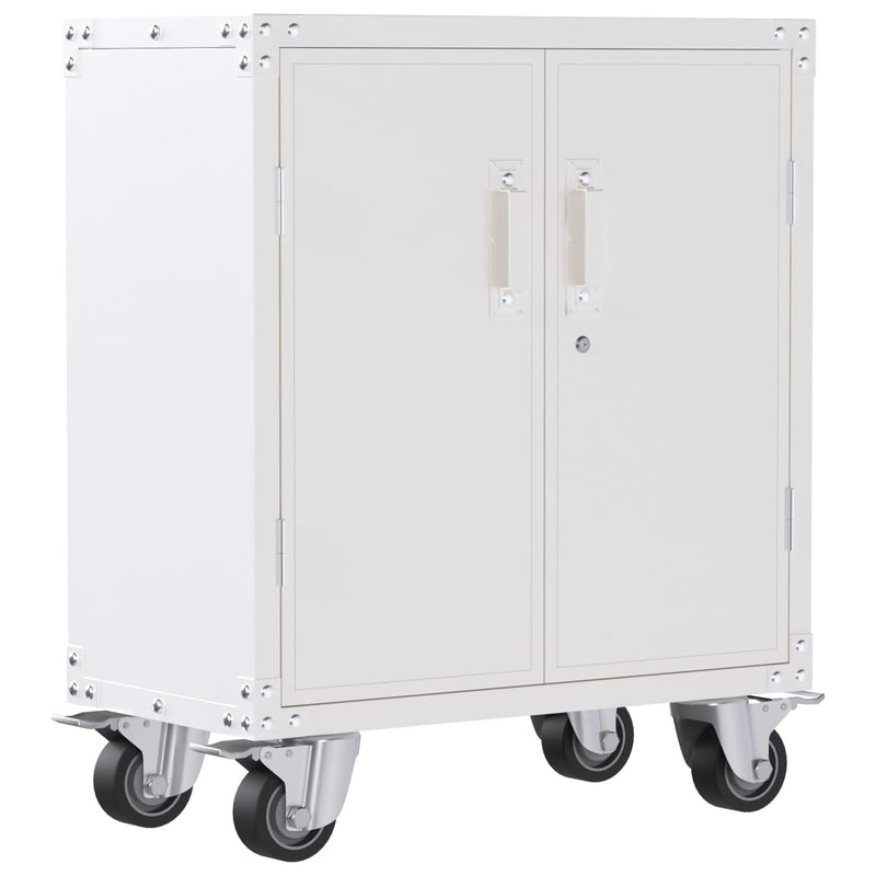 Durable & Lockable Storage Cabinet w/Adjustable Shelves & Wheels, White (Used)