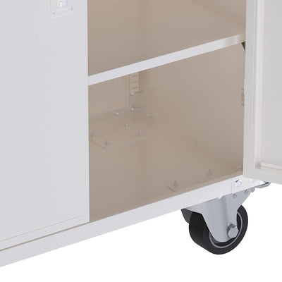 AOBABO Durable & Lockable Cabinet w/Adjustable Shelves & Wheels, White(Open Box)