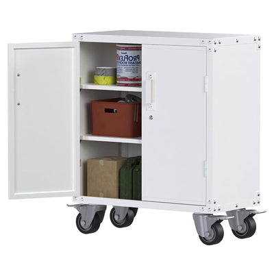 AOBABO Durable & Lockable Cabinet w/Adjustable Shelves & Wheels, White(Open Box)