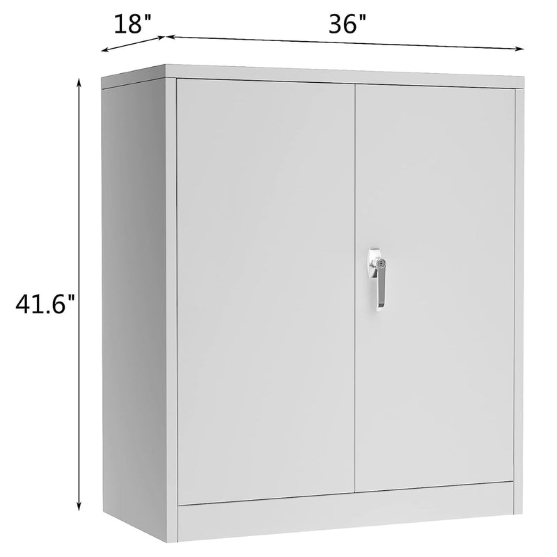Aobabo 42" Locking Metal Storage Cabinet w/2 Adjustable Shelves, Grey (Open Box)
