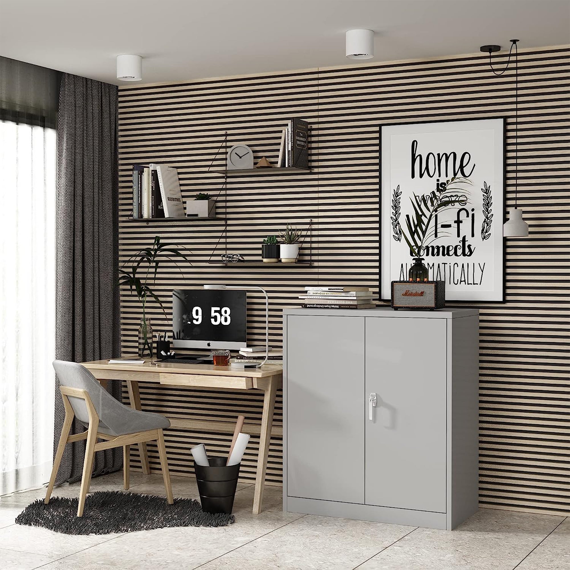 Aobabo 42 Inch Locking Metal Storage Cabinet with 2 Adjustable Shelves, Grey - VMInnovations