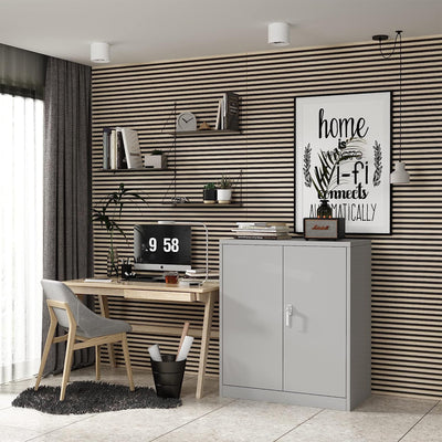 Aobabo 42 Inch Locking Metal Storage Cabinet with 2 Adjustable Shelves, Grey - VMInnovations