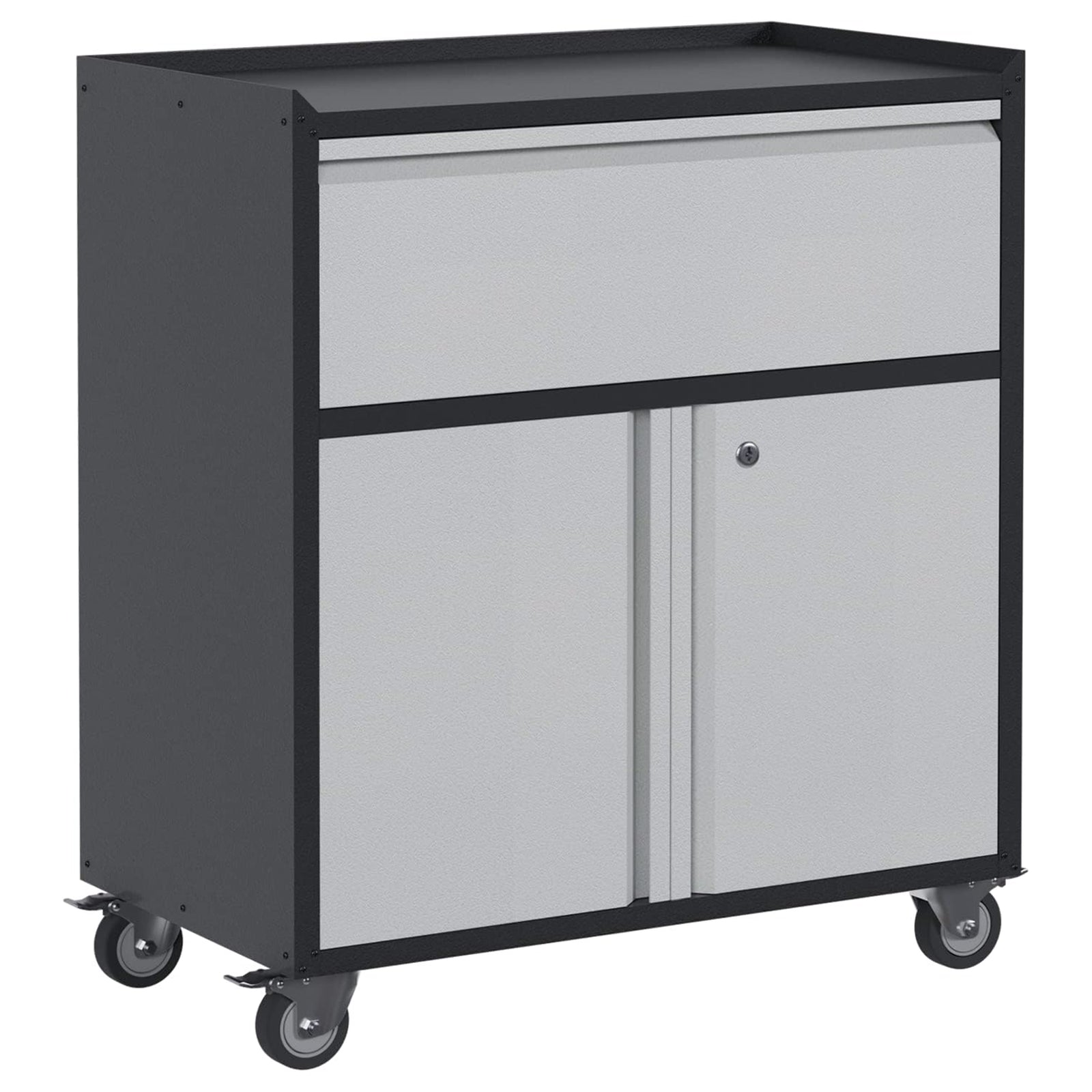 AOBABO Steel Lockable Wheeled Storage Cabinet w/Drawer & Shelves, Black/Grey - VMInnovations