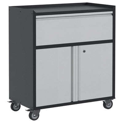 AOBABO Steel Lockable Wheeled Cabinet w/Drawer & Shelves, Black/Grey (Open Box) - VMInnovations