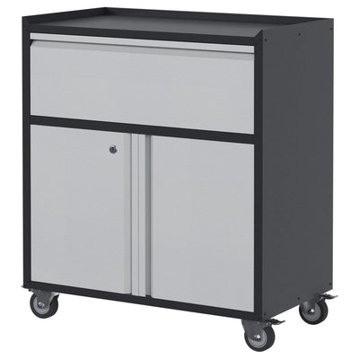 AOBABO Steel Lockable Wheeled Cabinet w/Drawer & Shelves, Black/Grey (Open Box) - VMInnovations