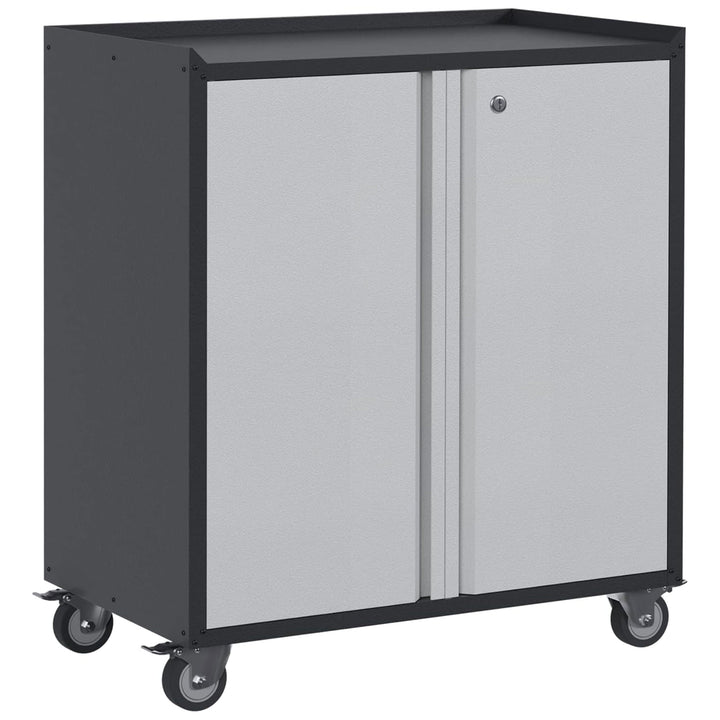 Steel Lockable Wheel Garage Tool Storage Cabinet w/Shelves,Black/Grey(Open Box)