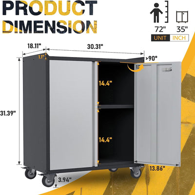 Steel Lockable Wheel Garage Tool Storage Cabinet w/Shelves,Black/Grey(Open Box) - VMInnovations
