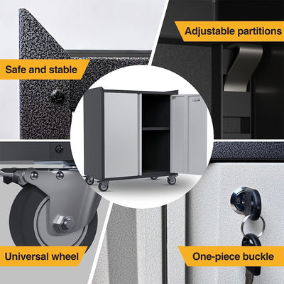 Steel Lockable Wheel Garage Tool Storage Cabinet w/Shelves,Black/Grey(Open Box) - VMInnovations