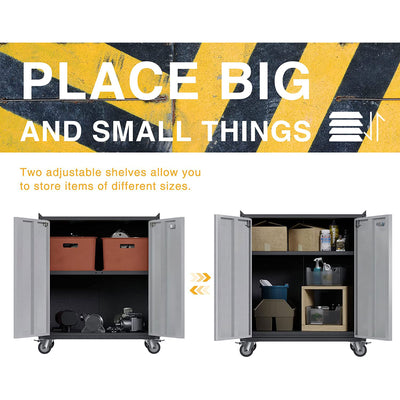 Steel Lockable Wheel Garage Tool Storage Cabinet w/Shelves,Black/Grey(Open Box) - VMInnovations