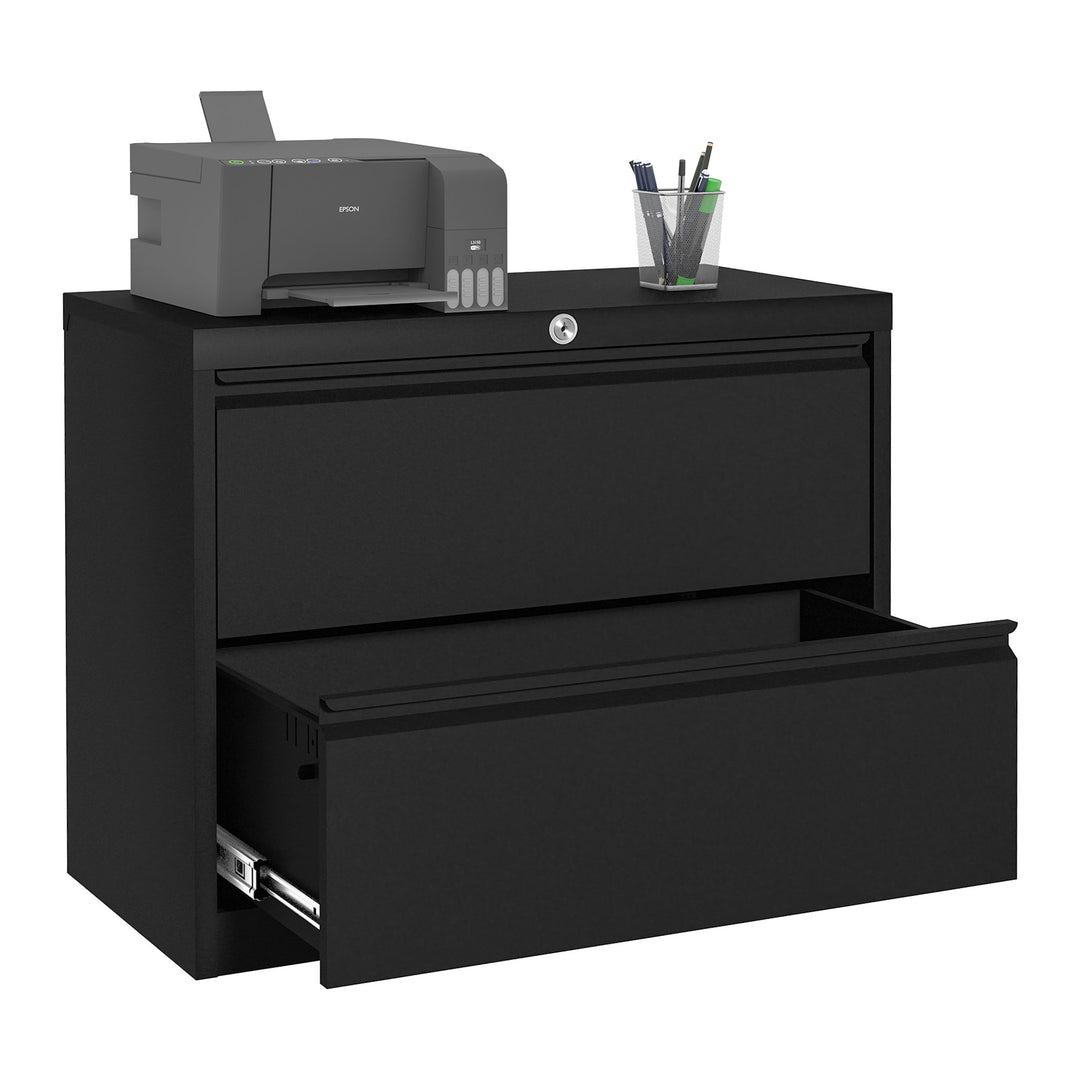 AOBABO 35 In Locking 2 Drawer Metal Office Storage Filing Cabinet, Black (Used) - VMInnovations