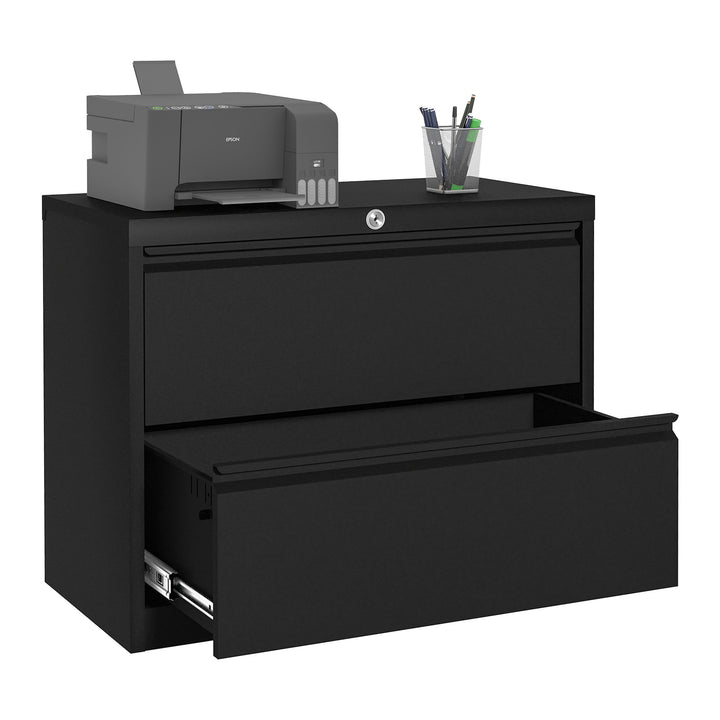 AOBABO 35 In Locking 2 Drawer Metal Office Storage Filing Cabinet, Black (Used) - VMInnovations