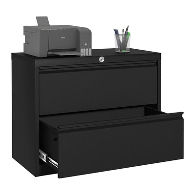 AOBABO 35 Inch Locking 2 Drawer Metal Office Filing Cabinet, Black (For Parts) - VMInnovations