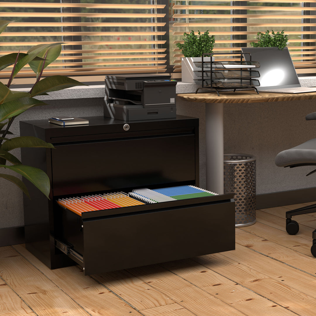 AOBABO 35 In Locking 2 Drawer Metal Office Storage Filing Cabinet, Black (Used) - VMInnovations
