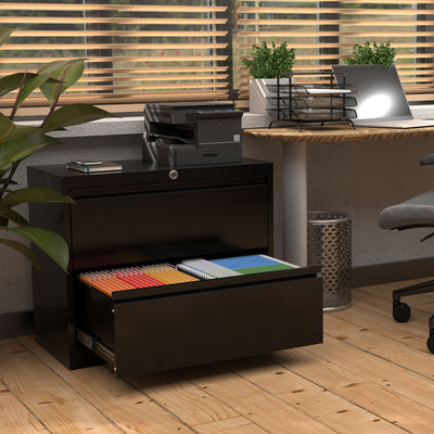 AOBABO 35" Locking 2 Drawer Metal Office Storage Filing Cabinet, Black(Open Box) - VMInnovations
