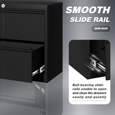 AOBABO 35 In Locking 2 Drawer Metal Office Storage Filing Cabinet, Black (Used) - VMInnovations